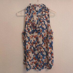 CABI WOMEN'S TOP JIGSAW RUFFLE BUTTON UP SLEEVELES STYLE 6106 SIZE MEDIUM